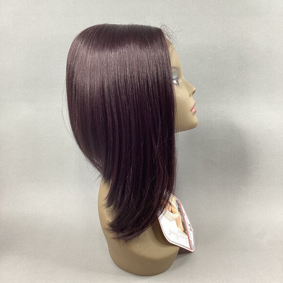 Lyna Angled Bob 99J dark Plum Wig Deep Part Lace Front Straight Synthetic Hair - Picture 3 of 9